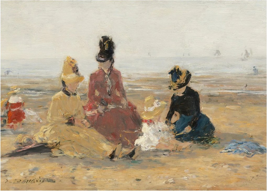 Tablou pe sticlă - Eugène Boudin, On the Beach, Trouville, reproducere (70x50 cm)