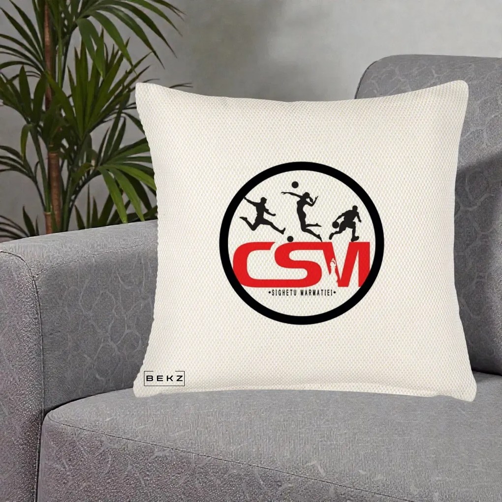 Perna Personalizata CSM Sighetu Marmatiei Sport, 40x40 cm, Crem Reliefat, Husa Detasabila, Perna Inclusa, BEKZ®