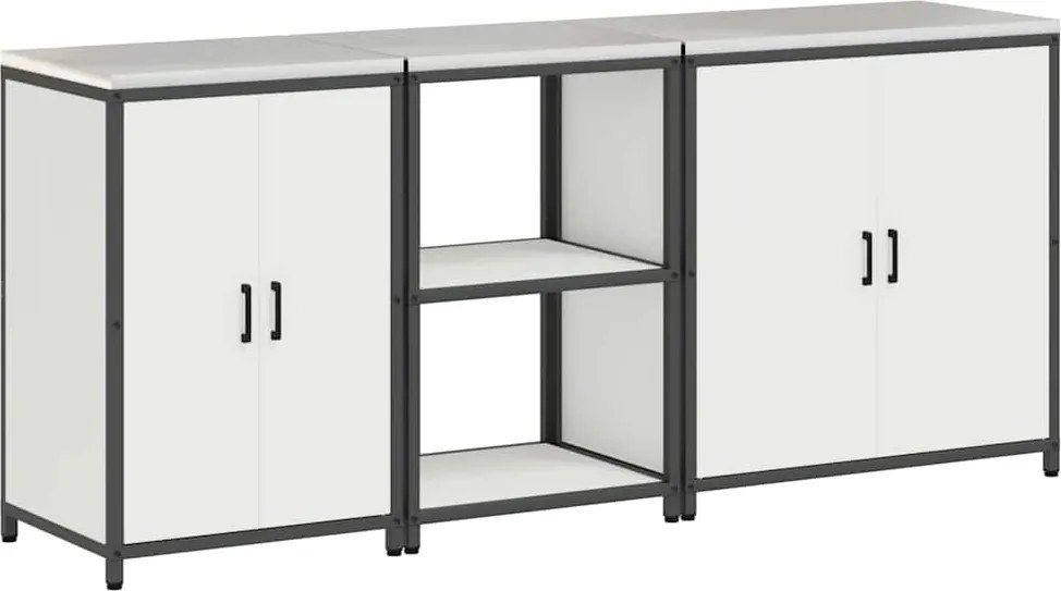 vidaXL Set de depozitare pentru bucătărie cu raft cu ușă 3 pcs Alb