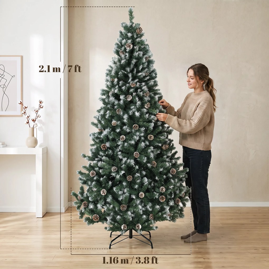 HOMCOM Brad Crăciun Artificial 210cm, 998 Ramuri Ninse Conuri Pin, Deschidere Automată, Bază Pliabilă, Verde | Aosom Romania