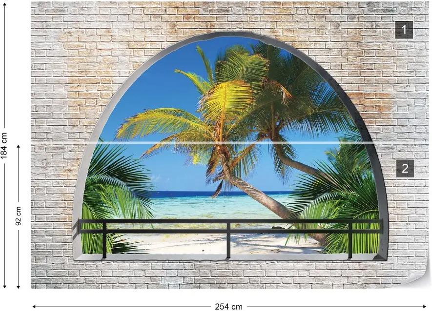GLIX Fototapet - Tropical Beach Window View Vliesová tapeta  - 254x184 cm
