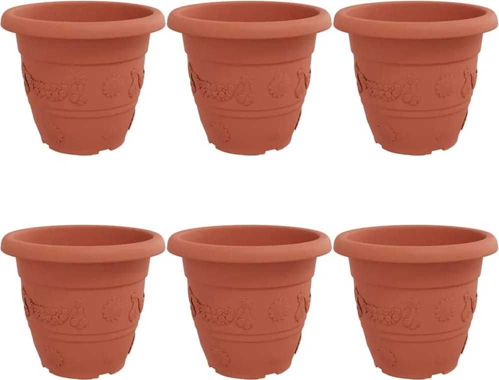 vidaXL Ghiveci rotund pentru flori 6 pcs Roșu cărămidă Ø 26 x 21.5 cm