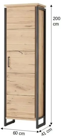 Dulap Reno Cu 1 Usa, Smoked Oak Furnir Din Lemn Masiv, 60 Cm