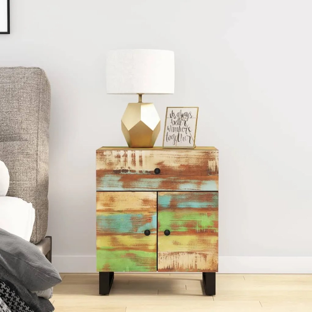 350670 vidaXL Noptieră, 50x33x60 cm, lemn masiv reciclat și lemn prelucrat