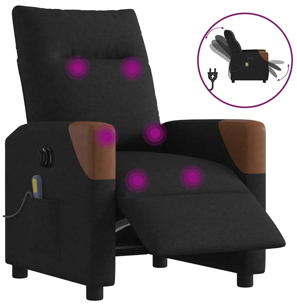 vidaXL Fotoliu electric de masaj rabatabil, negru, textil