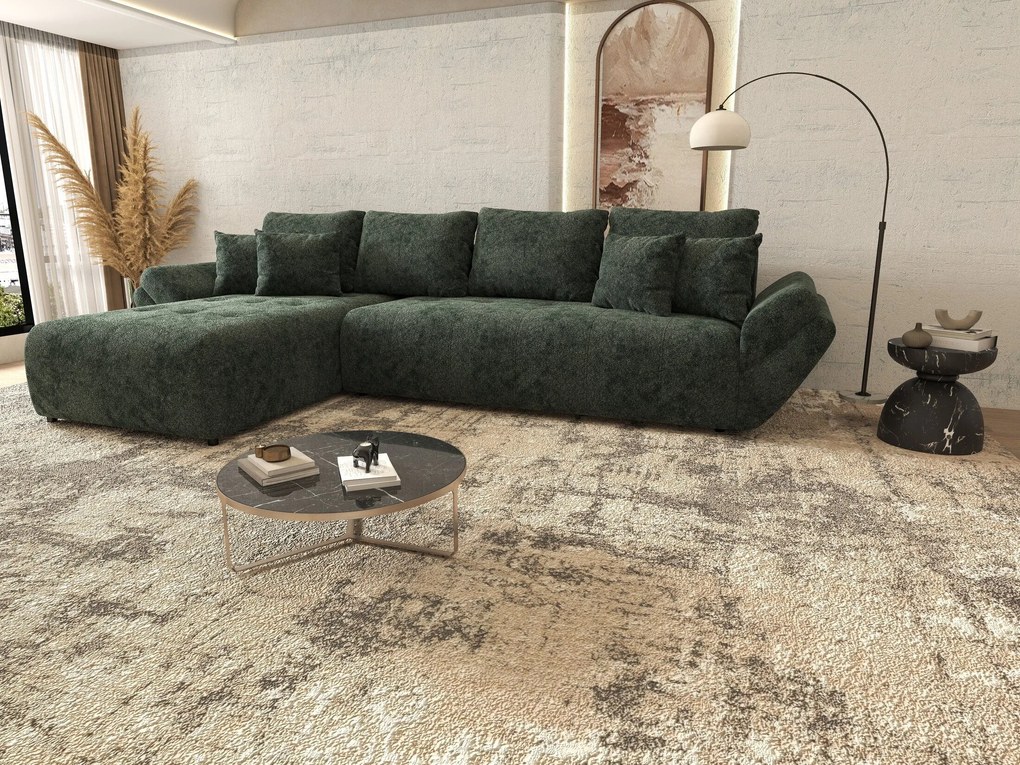 Colțar extensibil dumonde cu ladă de depozitare si sezut confortabil din spuma high-density, Berlin XL Euphoria Green 350x185 cm