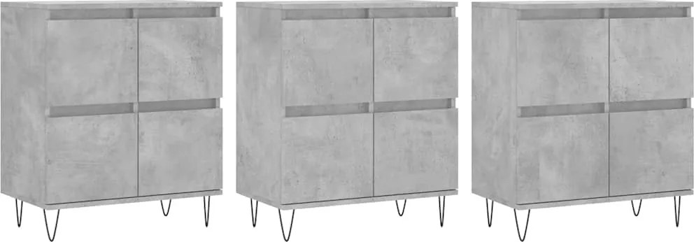 vidaXL Servante, 3 piese, gri beton, lemn prelucrat