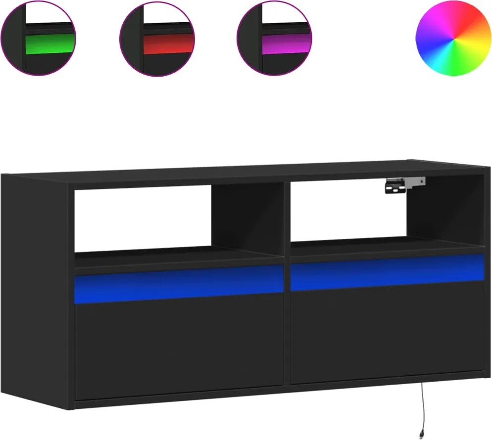 vidaXL Dulap TV de perete cu lumini LED negru 100x31x45 cm
