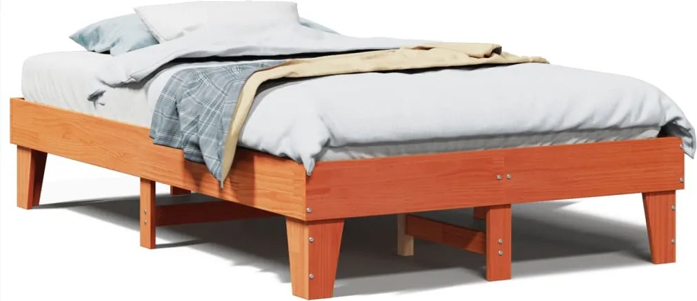 vidaXL Cadru pat fără saltea, maro ceruit, 120x190 cm, lemn masiv pin