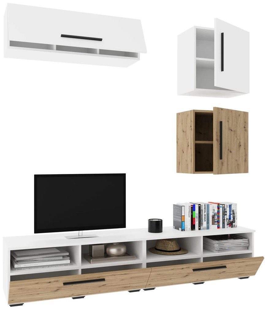 Living Kos V15, Alb/Stejar Artisan, L 190 cm