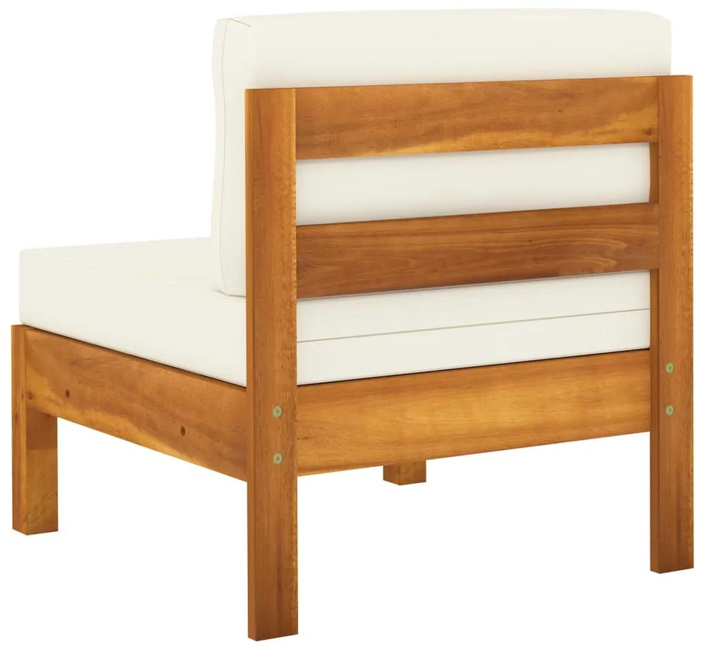 Canapea de mijloc cu perne alb crem, lemn masiv de acacia 1, Crem, canapea de mijloc
