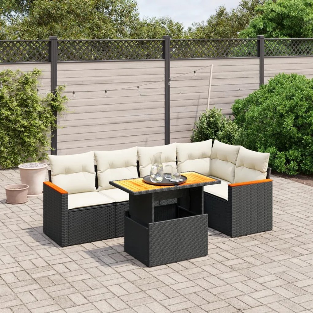 3273065 vidaXL Set mobilier de grădină cu perne, 6 piese, negru, poliratan