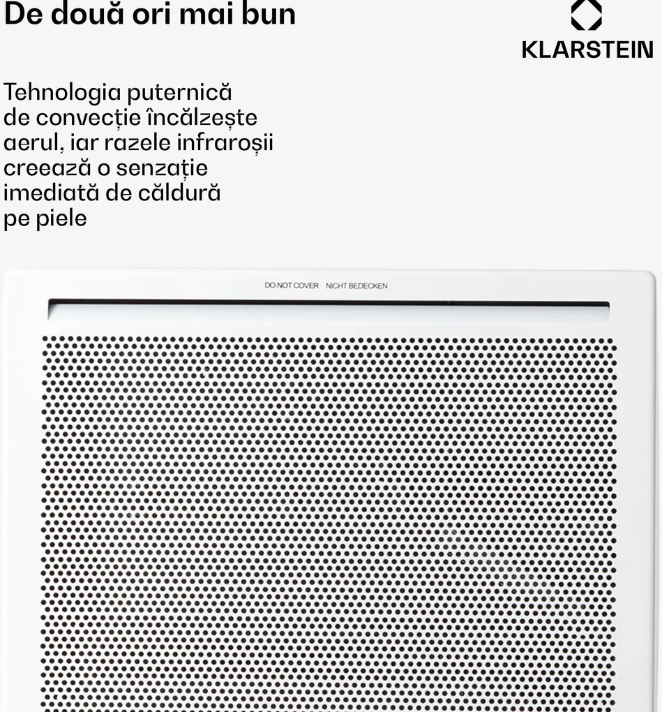 Klarstein Hot Spot Slimcurve Double Wave, încălzitor 2 în 1, 1000 W, cronometru săptămânal, alb