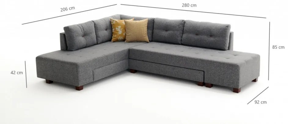 Canapea Extensibilă Manama Corner Sofa Bed Left, Gri