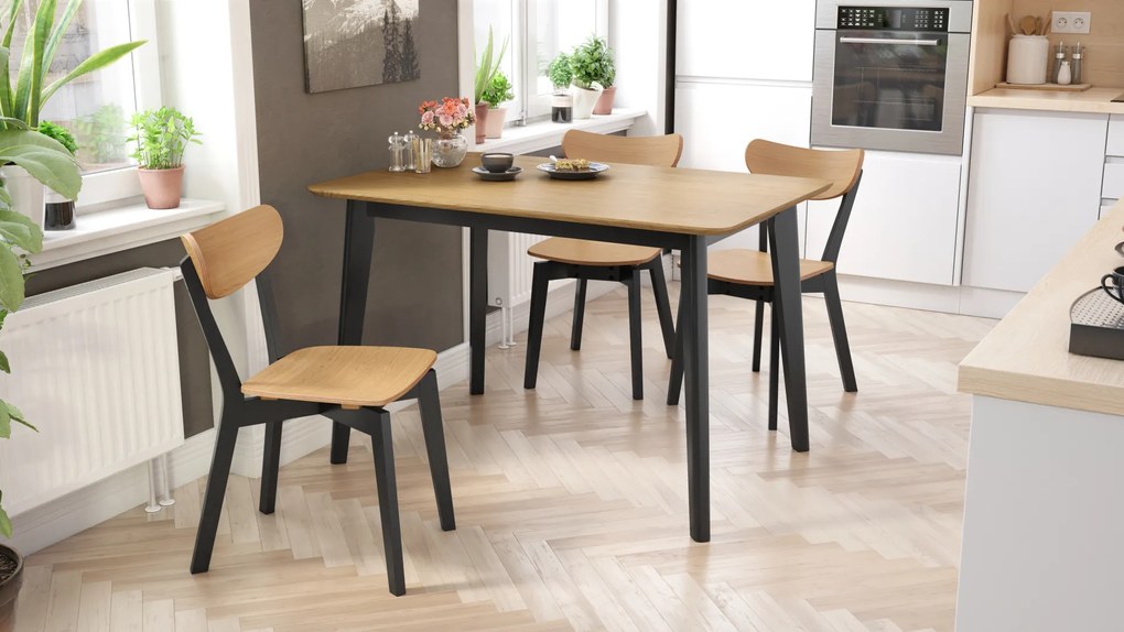 MAZZONI EXPORT ROXY Stejar natural/cadru negru - SCAUN DE LEMN PENTRU SALON SUFRAGERIE BUCĂTĂRIE RETRO