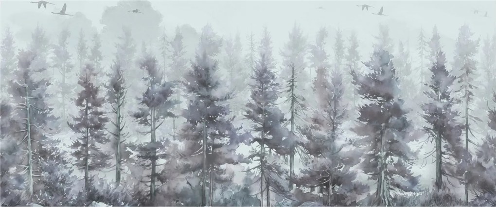 Tablou - Pădurea de pini II., aquarel (120x50 cm)