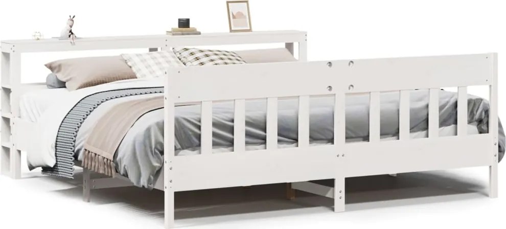 vidaXL Cadru de pat fără saltea, alb, 200x200 cm, lemn masiv pin