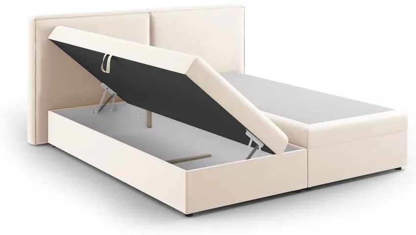 Pat boxspring crem cu spațiu de depozitare 180x200 cm Arendal – Cosmopolitan Design