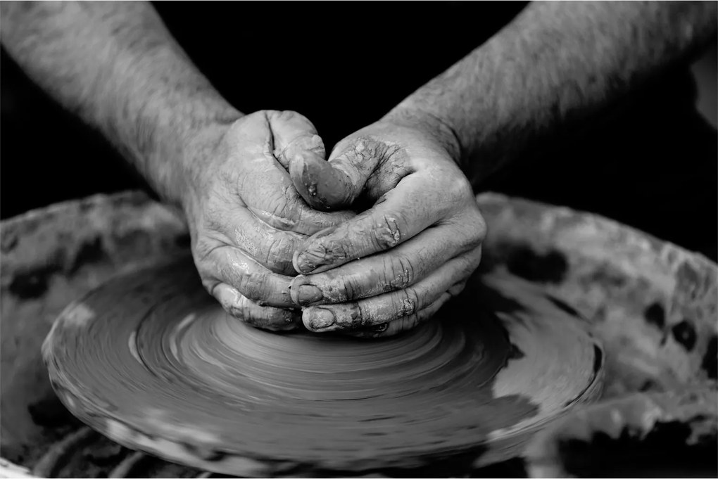 Tablou alb negru - producția de ceramică (90x60 cm)