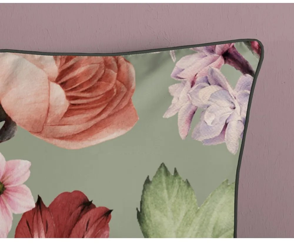 Lenjerie de pat verde din bumbac satinat pentru pat de o persoană, extinsă 140x220 cm Fiori – Descanso