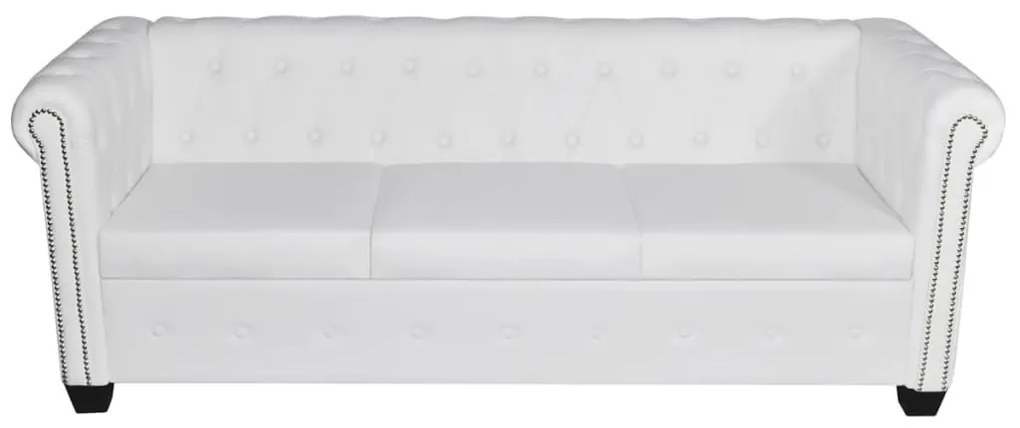 Canapea Chesterfield cu 3 locuri, piele artificială, alb