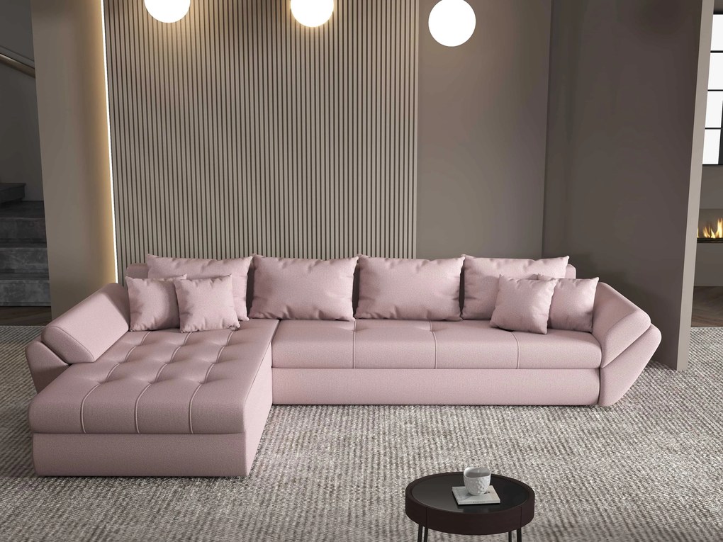 Colțar extensibil dumonde cu ladă de depozitare si sezut confortabil din spuma high-density, Loana XL Enjoy Flamingo 335x185 cm