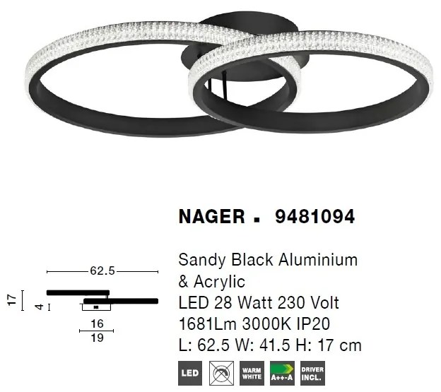 Lustra LED aplicata design modern circular NAGER 28W NVL-9481094