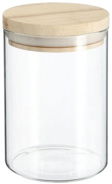 Recipient 5Five Woods, 600 ml, sticla borosilicata, capac lemn arbore de cauciuc, 10 x H 14 cm