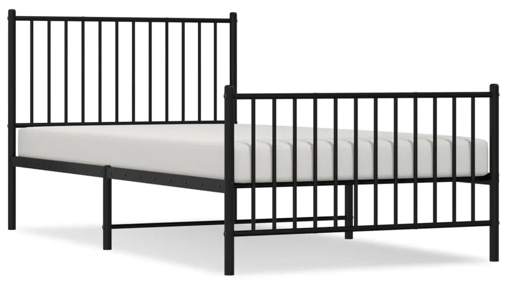 350877 vidaXL Cadru pat metalic cu tăblii de cap/picioare, negru, 100x200 cm