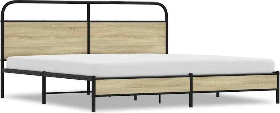 vidaXL Cadru de pat metalic fără saltea, stejar sonoma, 183x213 cm