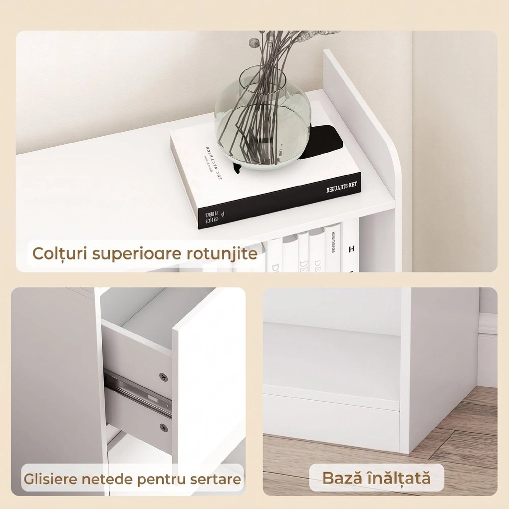 HOMCOM Bibliotecă Dublă cu 6 Niveluri, Sertare și Panou Perforat, Alb | Aosom Romania