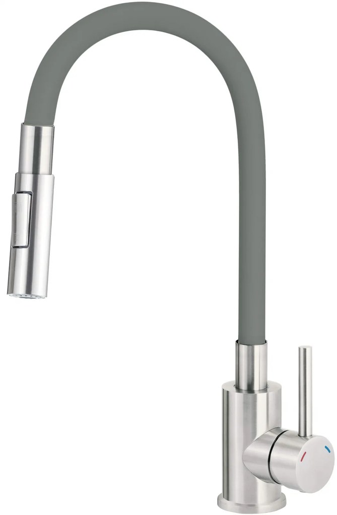 Baterie pentru chiuveta bucatarie, antracit, cap mixer, pipa flexibila, 2 tipuri de jet, Deante Luno Antracit