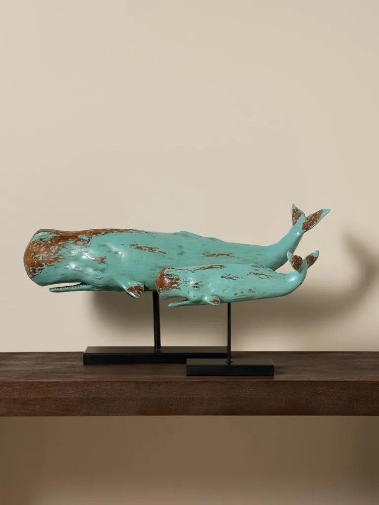 Decorațiune balenă din rășină pe suport din metal, H38,5 cm, "Oceane"