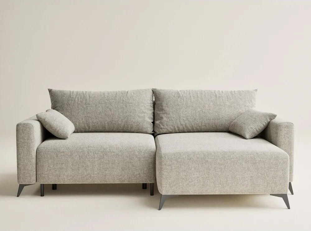 Colțar bej extensibil/cu spațiu de depozitare cu tapițerie din chenille (cu colț pe partea dreaptă/cu șezlong) Leon – Maison de Rêve