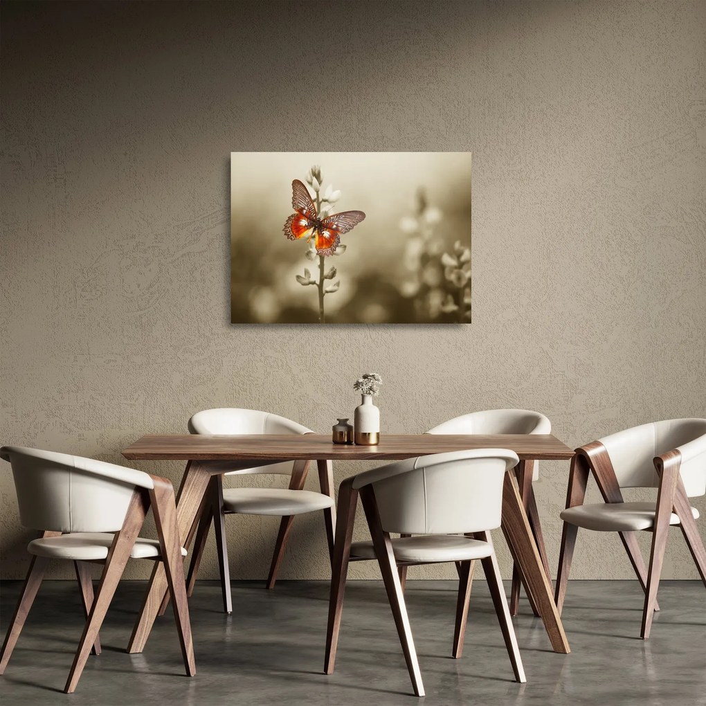 Tablou pe sticlă cu fluture (70x50 cm)