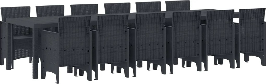 vidaXL Set de masă pentru grădină 13 pcs Antracit Ratan Polt