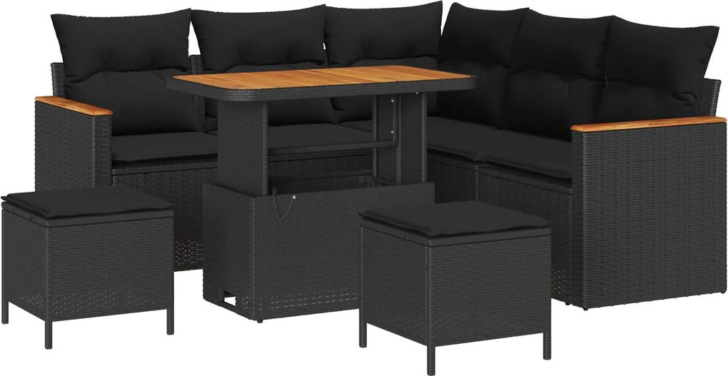 vidaXL Set de canapele pentru grădină cu pernă 8 pcs Negru Rattan poli