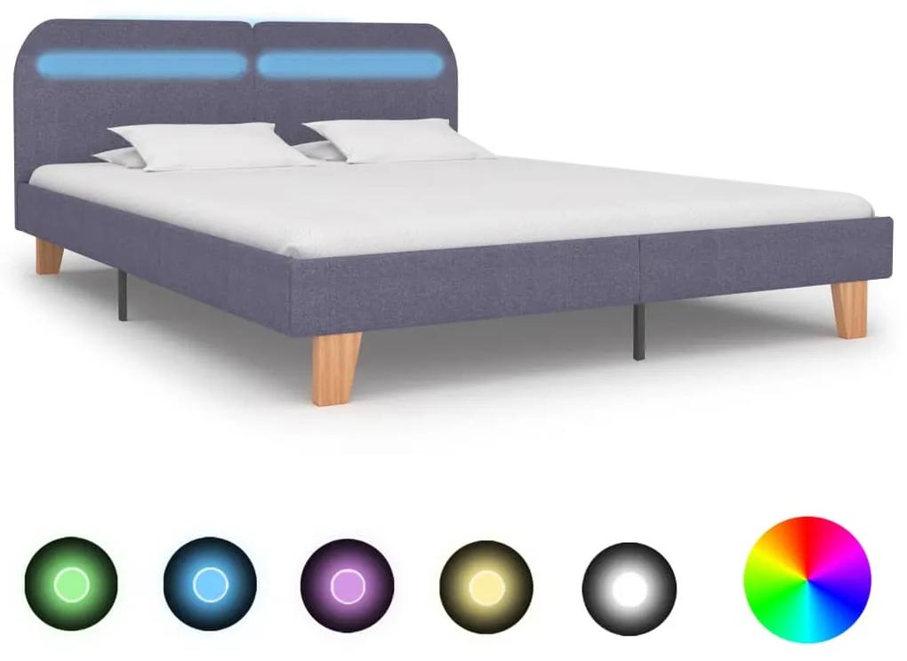 280900 vidaXL Cadru pat cu LED-uri, gri deschis, 180x200 cm, material textil
