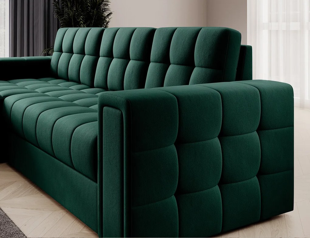 Coltar extensibil reversibil 3 locuri ELTAP, Blenvi, 260x150x82 cm, lemn/poliester, verde inchis