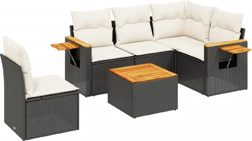 vidaXL Set mobilier de grădină cu perne, 6 piese, negru, poliratan