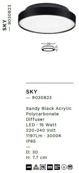 Plafoniera LED de exterior IP65 SKY D-30cm