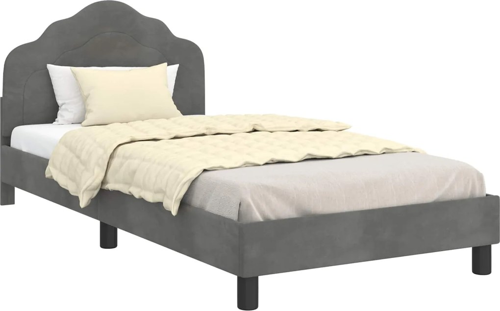 vidaXL Cadru de pat pentru copii cu spătar Gri închis 80 x 200 cm