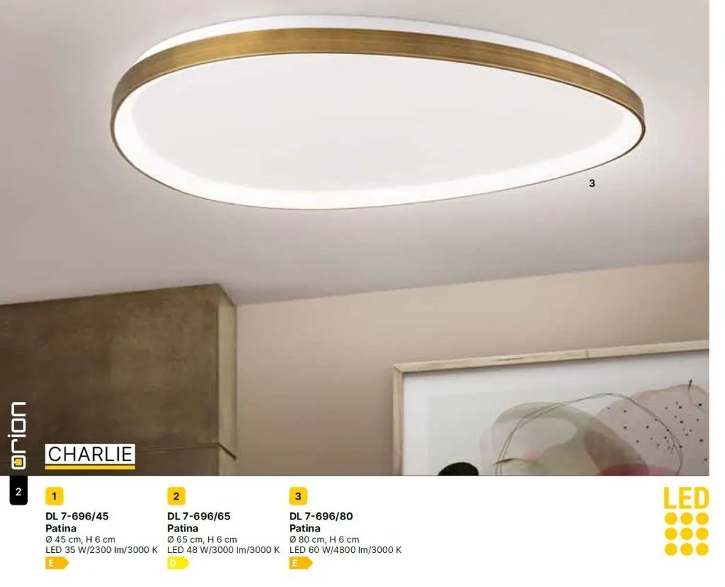 Plafoniera LED design modern slim CHARLIE patina D-45cm