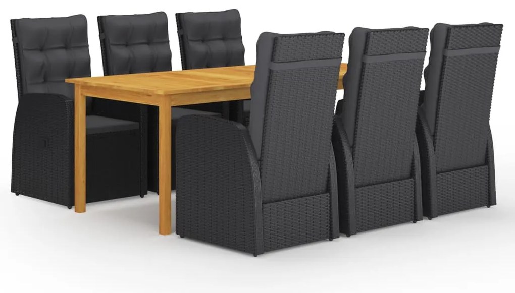 vidaXL Set mobilier de grădină, 7 piese, negru