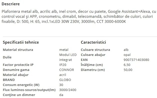 Plafoniera LED RGB dimabila cu telecomanda CONNOR 30W