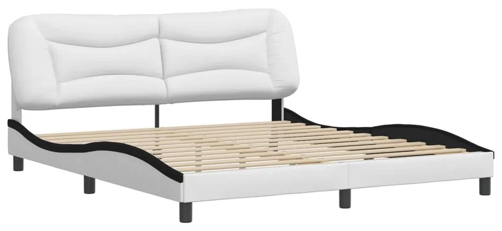 3208022 vidaXL Cadru de pat cu tăblie alb și negru 180x200cm piele artificială