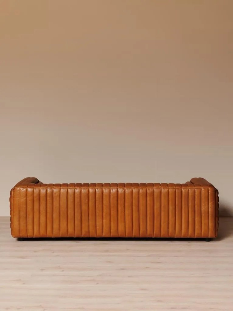 Canapea 3 locuri din piele naturală cognac, aspect vintage, "Freud"