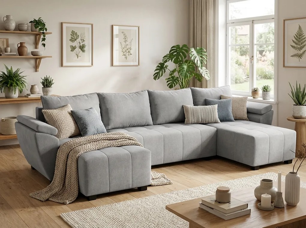 Coltar extensibil in forma de U LIVARO, gri deschis, 305x140 cm