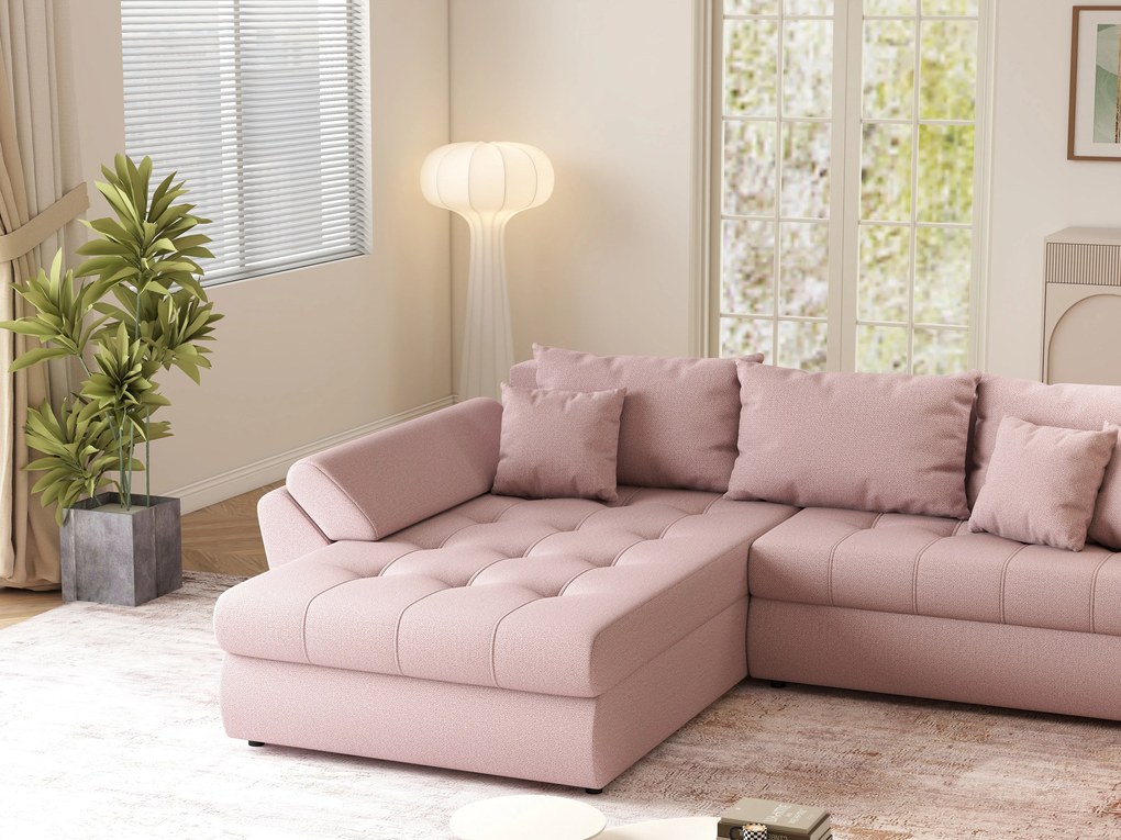 Colțar extensibil dumonde cu ladă de depozitare si sezut confortabil din spuma high-density, Loana Enjoy Flamingo 270x185 cm