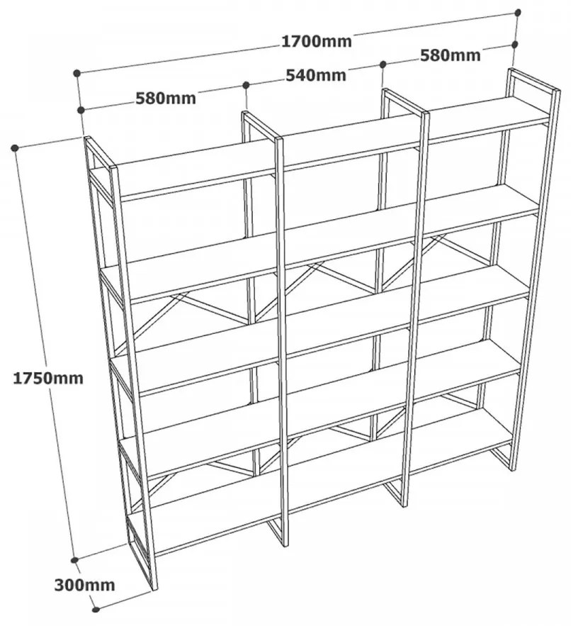 Biblioteca Living VG6-LB, PAL Melaminat, Negru / Auriu